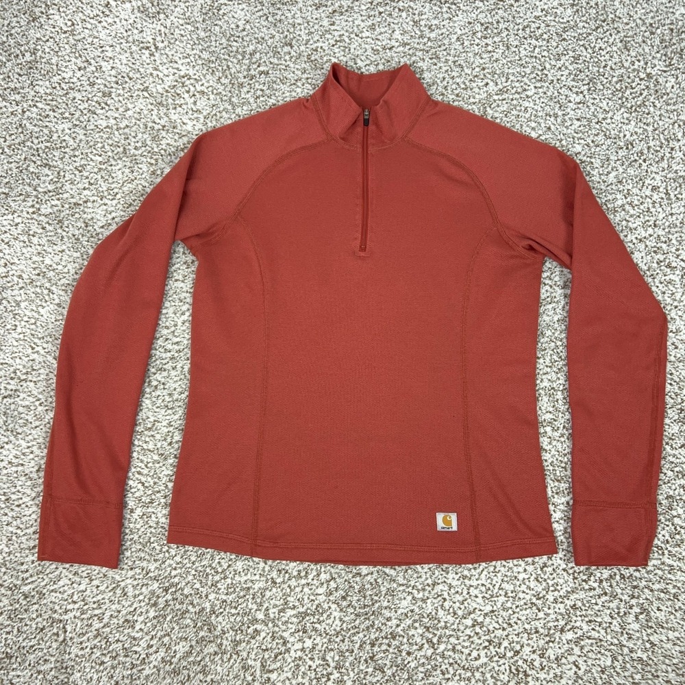 Carhartt Pullover Womens‎ Medium Orange 1/4 Zip Thermal Base Layer Top Hiking